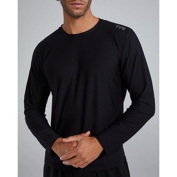 TYR Airtec™ Men's Long Sleeve Tee - Solid Black Medium NWT - Picture 1 of 4
